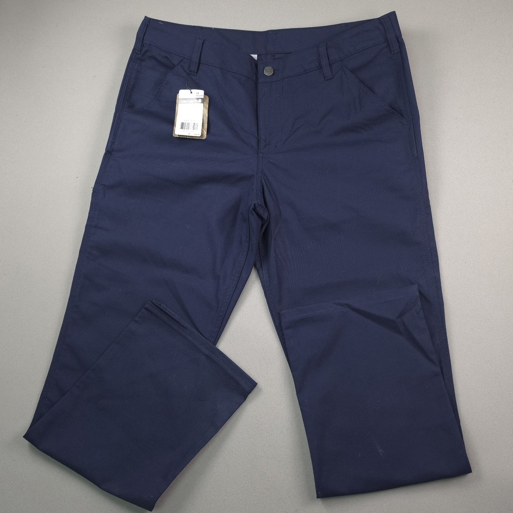 Carhartt Womens 14 Rugged Flex Canvas Work Pants Navy Blue Straight Original NWT